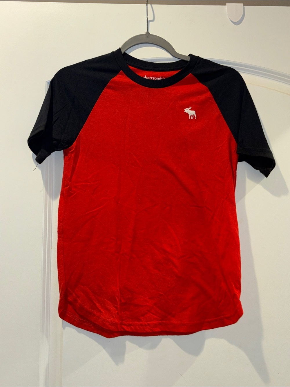 Abercrombie & Fitch Red Tee with Black Raglan Sleeves